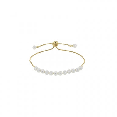 Adjustable Majorica pearl and gold-coloured brass box chain bracelet