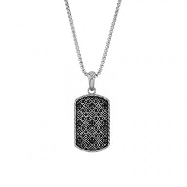 Baroque plaque necklace in steel with black tinted cubic zirconia