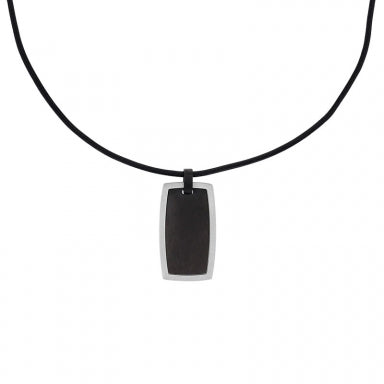 Black cowhide leather necklace with pendant in steel and black steel