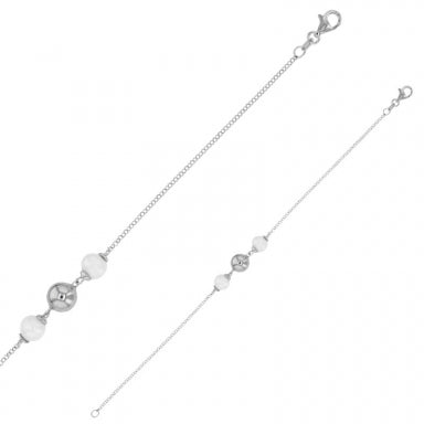 Bracelet in rhodium-plated sterling silver with cultured freshwater pearls and silver bead