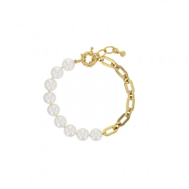 Bracelet set with white Marjorican pearls with gold-coloured brass figaro chain