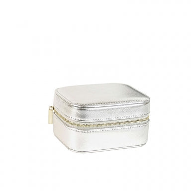 Rectangular jewelery box with synthetic sheathed cushion with silver-coloured ribbed appearance