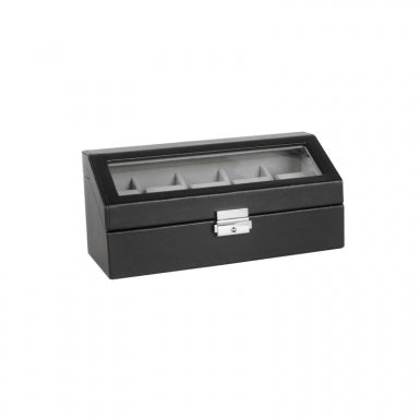 Chest for 5 watches with smooth black sheathed window