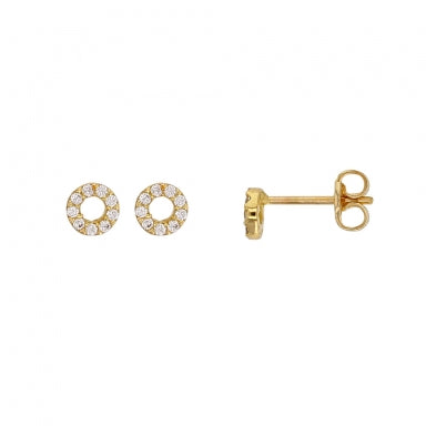 18ct gold circle stud earrings set with cubic zirconia