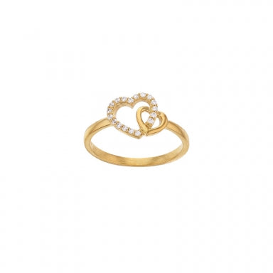 9ct gold entwined heart ring with one heart pavé-set with cubic zirconia