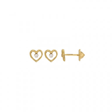 9ct gold heart outline stud earrings with cubic zirconia detail