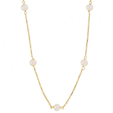 18ct gold necklace featuring 5 cultured freshwater pearls, 4.5 to 5mm diametre