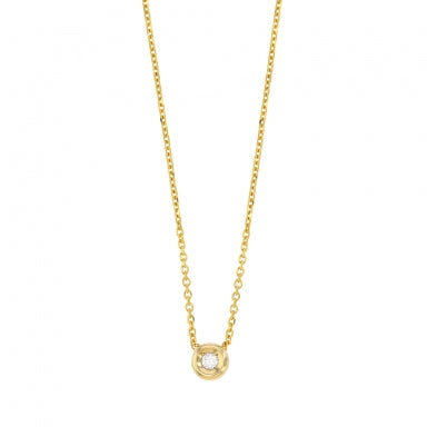 18ct gold necklace featuring single bezel-set diamond 0.05ct, 42cm