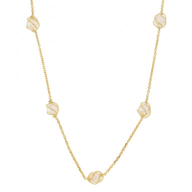 18ct gold necklace with cultured freshwater pearls in cages, 42cm