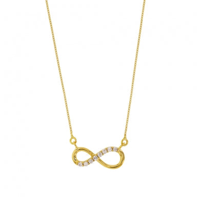 9ct gold necklace with infinity symbol set with cubic zirconia