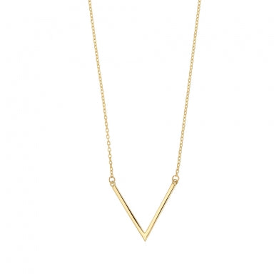 9ct gold necklace with plain gold V shaped feature