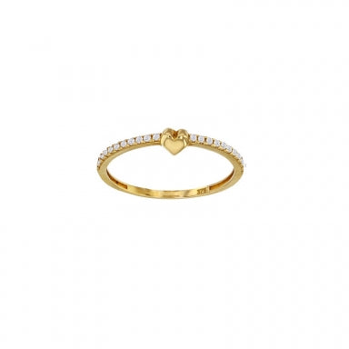 9ct gold ring, heart motif and cubic zirconia pavé set shoulders