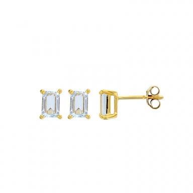 18ct gold stud earrings set with 6x4mm rectangular Aquamarines