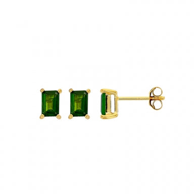 18ct gold stud earrings set with 6x4mm rectangular Diopsides