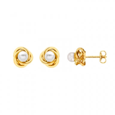 9 ct gold stud earrings with cultured freshwater pearl centre, 4mm