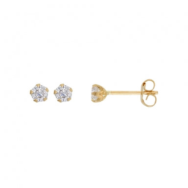 9ct gold stud earrings with 3mm cubic zirconia in a 5 claw setting