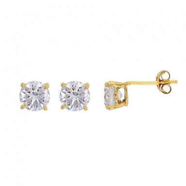 9ct gold stud earrings with 6mm cubic zirconia in 4 claw setting