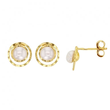 18ct gold stud earrings with 4mm cultured freshwater pearl and gold surround