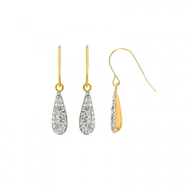 9 ct gold teardrop shaped earrings set with crystals