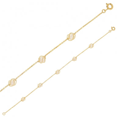 18ct gold trace chain bracelet with 5 caged cultured freshwater pearls 4.5-5mm diametre