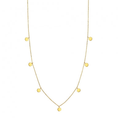 9ct gold trace chain necklace with 7 small discs at intervalles