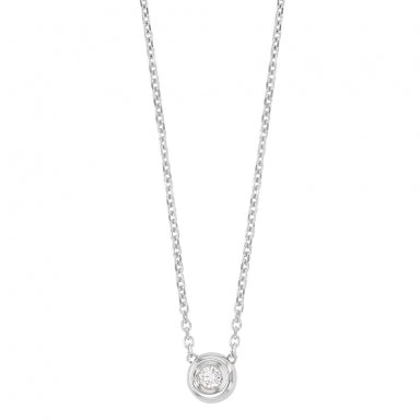 18ct white gold necklace with single 0.05ct diamond in bezel setting