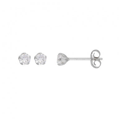 " 9ct white gold stud earrings with 3mm claw set cubic zirconia"