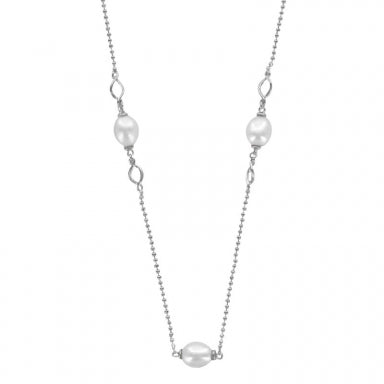 Cultured freshwater pearls on a rhodium-plated sterling silver ball chain necklace