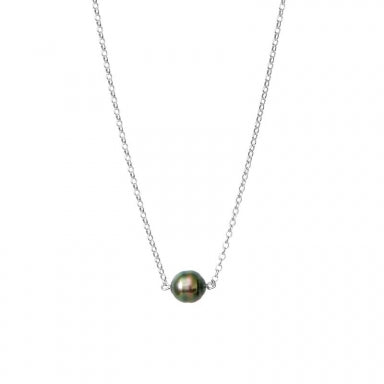 Cultured ringed baroque Tahitian pearl on a rhodium plated sterling silver chain