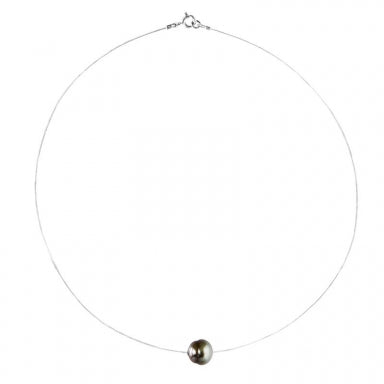 Cultured Tahitian ringed pearl on an adjustable nylon cord necklace with silver clasp