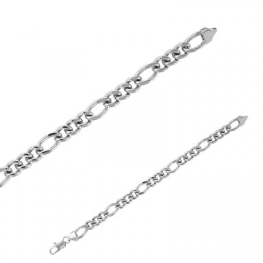 Figaro link bracelet in steel, pattern of three circular links