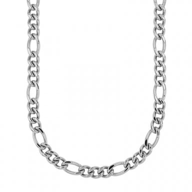 Figaro link chain necklace in steel, pattern of three circular links, 60 cm