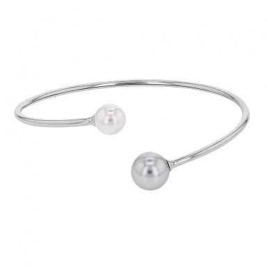 Flexible open steel bangle with synthetic bead ends