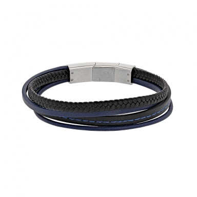 Genuine cowhide multi-strand bracelet for Him in black and blue