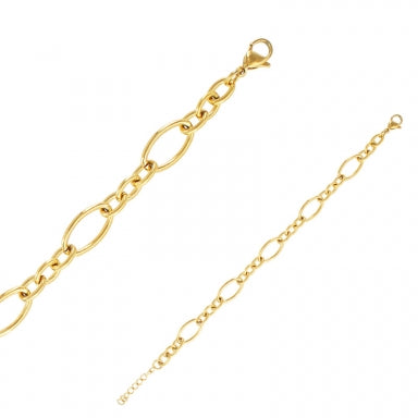 Gold-coloured steel bracelet with three small and one large oval link pattern