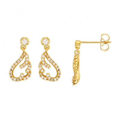 Gold plated angel wing earrings set with cubic zirconia