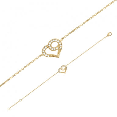 Gold plated bracelet with cubic zirconia set heart motif