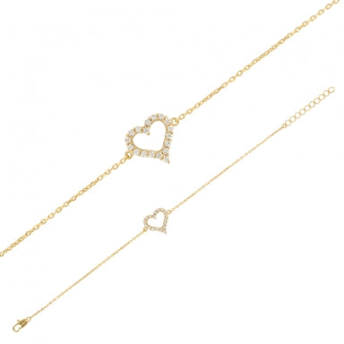 Gold plated bracelet with pave set heart detail