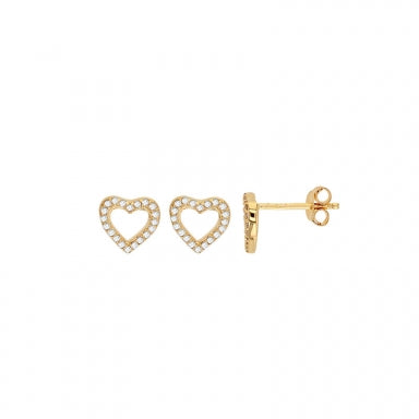 Gold-plated heart earrings set with cubic zirconia