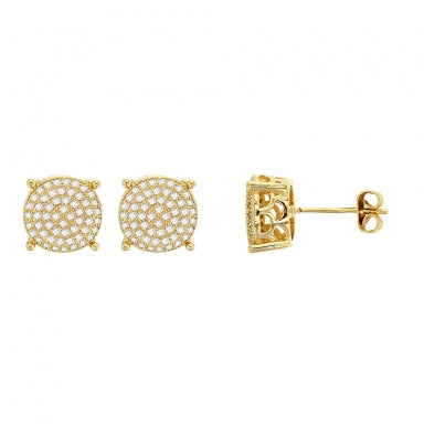 Gold plated micro pavé-set round stud earrings