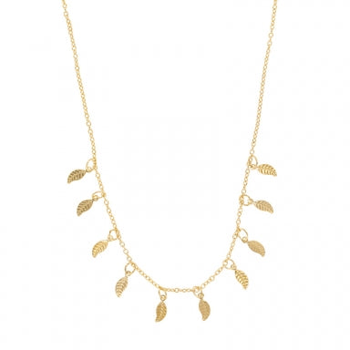 Gold plated necklace with small leaves set at intervals, 42cm + 3