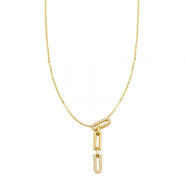 Gold plated URBAN necklace with sliding oval link detail studded with cubic zirconia