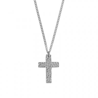 Hammered cross necklace in shiny steel