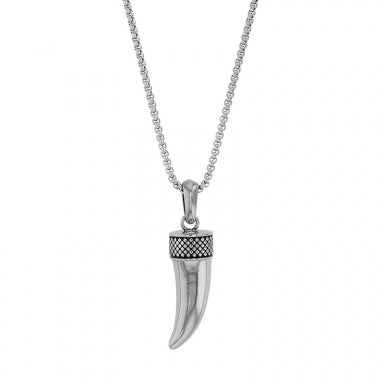 Horn necklace with small patterns in shiny steel and black steel