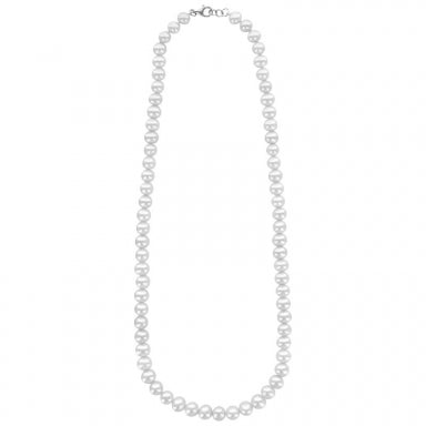 Long cultured freshwater pearl necklace with rhodium-plated sterling silver clasp