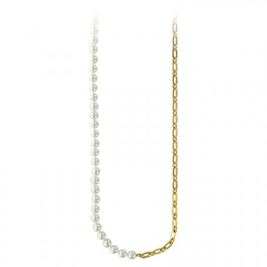 Long Majorica pearl and gold-coloured brass chain necklace