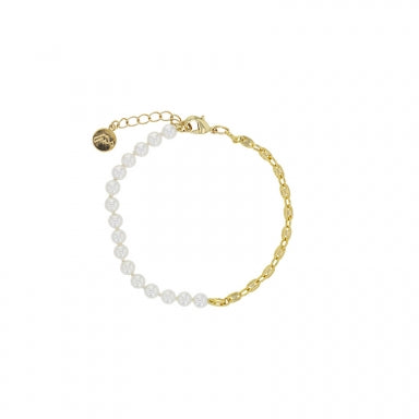 Majorica pearl and gold-coloured brass coffee bean chain bracelet