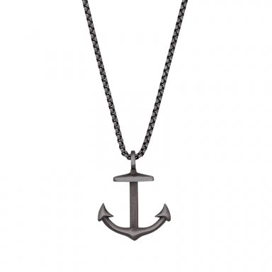 Marine anchor necklace in weathered steel