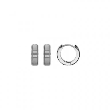 Men's steel hoop earrings with a thin black steel trim 4 mm - 10 mm