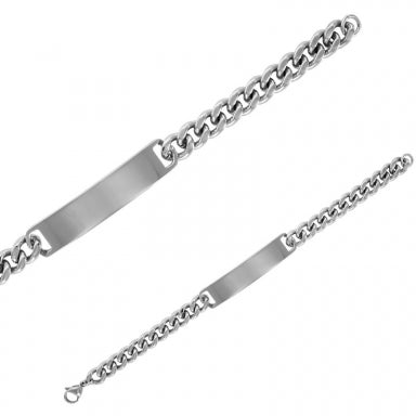 Mens steel identity bracelet with chunky curb chain